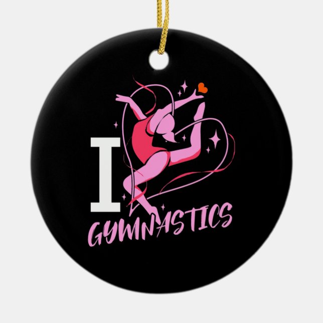 I Love Gymnastics Ceramic Ornament (Front)