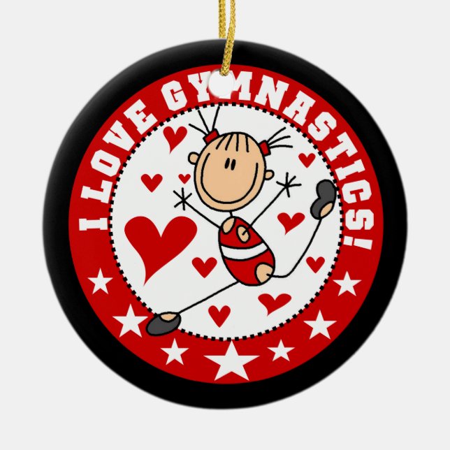 I Love Gymnastics Ceramic Ornament (Front)