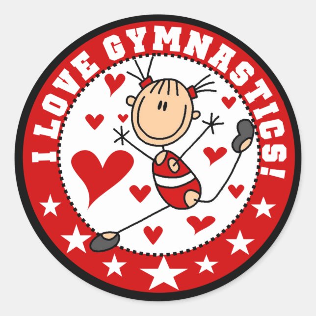 I Love Gymnastics Classic Round Sticker (Front)