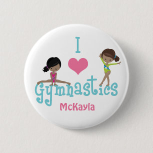 I Love Gymnastics Cute African American Girl 6 Cm Round Badge