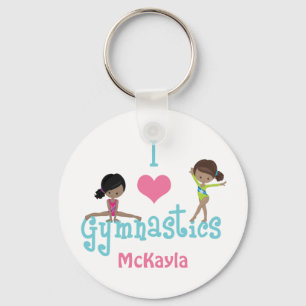I Love Gymnastics Cute African American Girl Key Ring