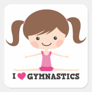 I love gymnastics cute cartoon girl square sticker