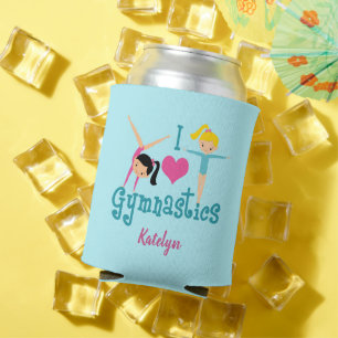 I Love Gymnastics Cute Custom Kids Monogram Can Cooler