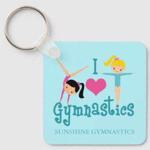 I Love Gymnastics Cute Gymnast Personalised Teal Key Ring