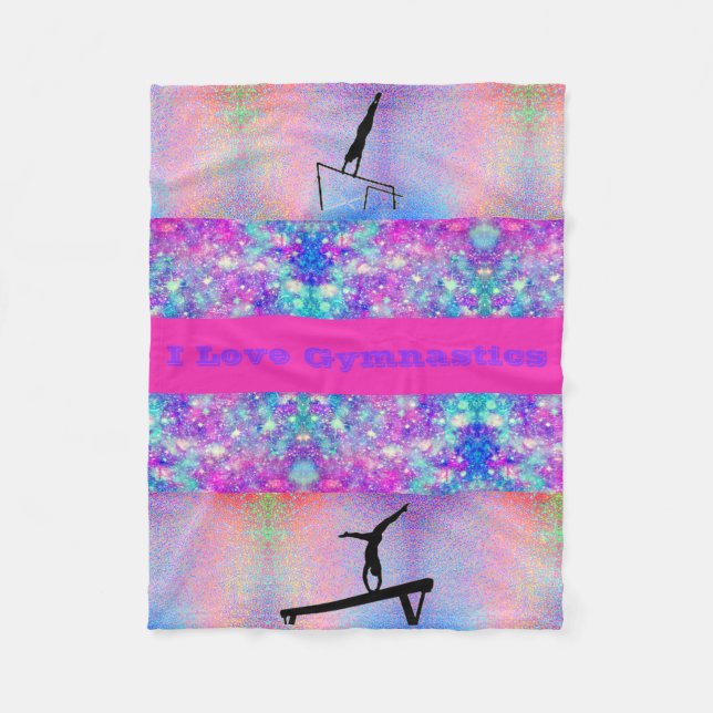 I Love Gymnastics Fleece Blanket (Front)