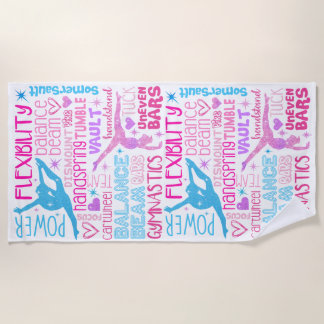 I love Gymnastics-girls pink, purple and blue Pape Beach Towel