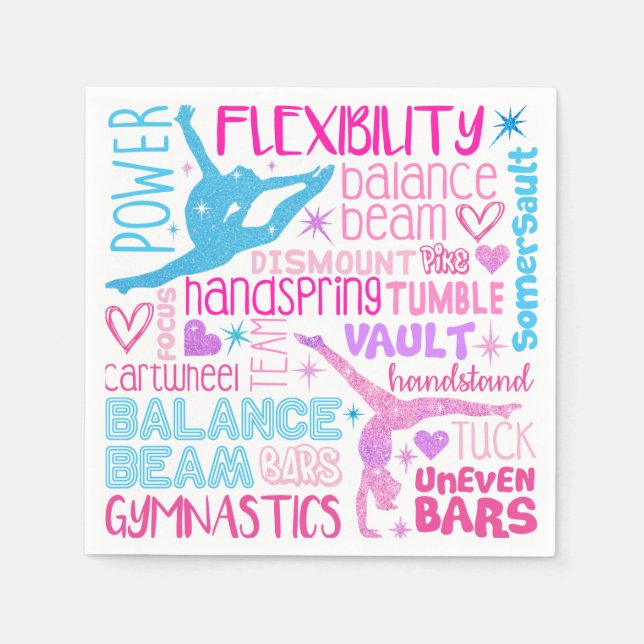 I love Gymnastics-girls pink, purple and blue Pape Napkin (Front)