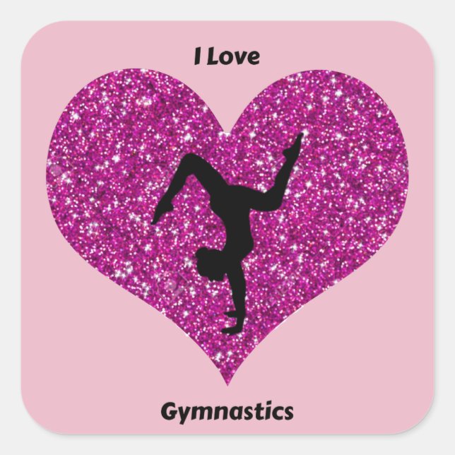 I Love Gymnastics Glitter Heart Sticker (Front)