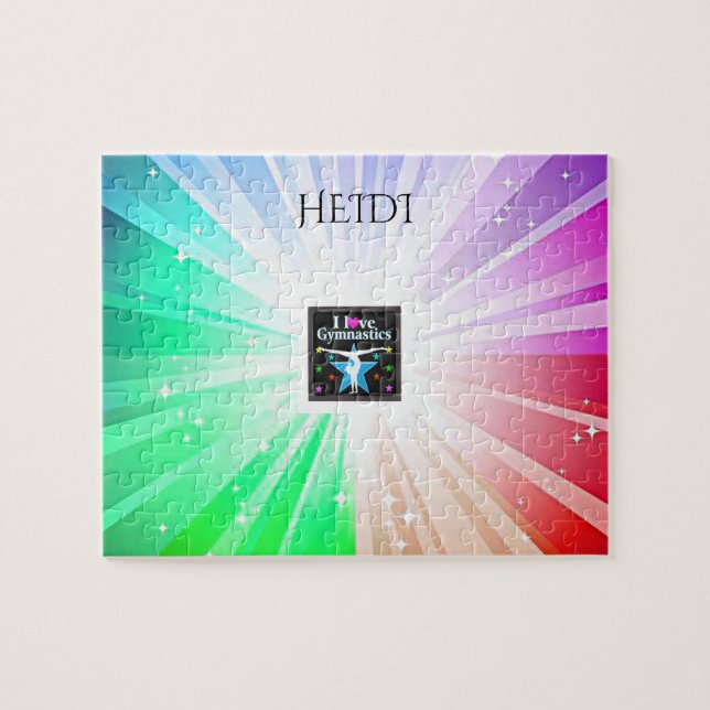 "I LOVE GYMNASTICS" lights puzzle with gymnast. (Horizontal)