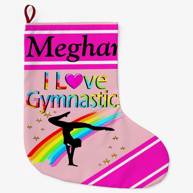 I LOVE GYMNASTICS PERSONALIZED CHRISTMAS STOCKING (Front)
