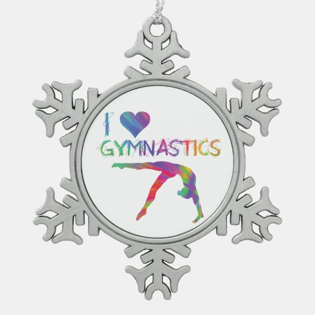 I Love Gymnastics Pewter Snowflake Ornament (Front)