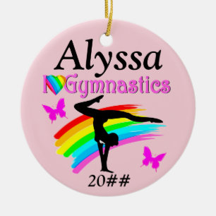 I LOVE GYMNASTICS PINK PERSONALIZED  ORNAMENT