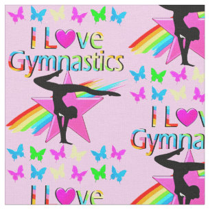 I LOVE GYMNASTICS RAINBOW GYMNAST GIRL DESIGN FABRIC