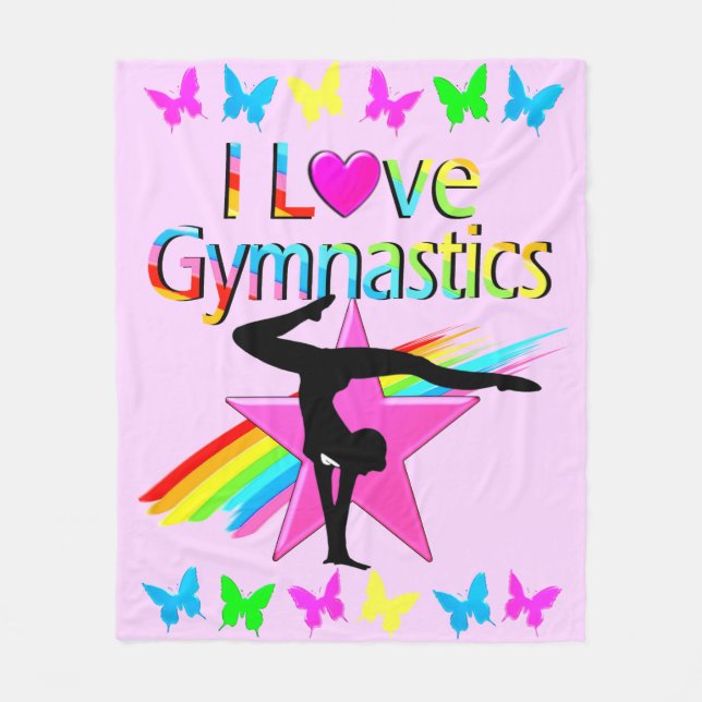 I LOVE GYMNASTICS RAINBOW GYMNAST GIRL DESIGN FLEECE BLANKET (Front)