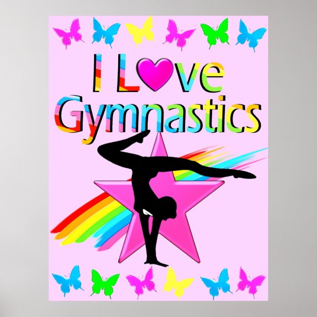 I LOVE GYMNASTICS RAINBOW GYMNAST GIRL DESIGN POSTER (Front)