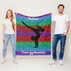 I Love Gymnastics Rainbow Sparkle Fleece Blanket