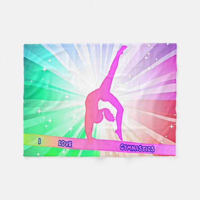 "I LOVE GYMNASTICS" with Gymnast on Beam  Fleece Blanket (Front (Horizontal))