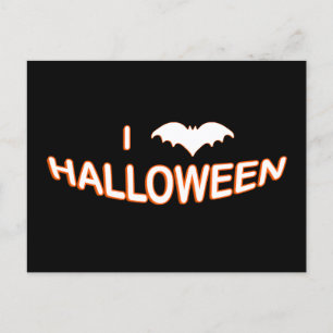 I Love Halloween (Bat) Orange White Postcard