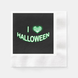 I Love Halloween (Batty Love Heart) Green White Napkin