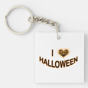 I Love Halloween (Batty Love Heart) Orange Key Ring