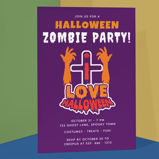 I Love Halloween Creepy Zombie Hands Party Invitation (Creator Uploaded)