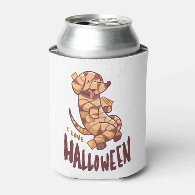 I Love Halloween - Dog Mummy Can Cooler (Can Front)