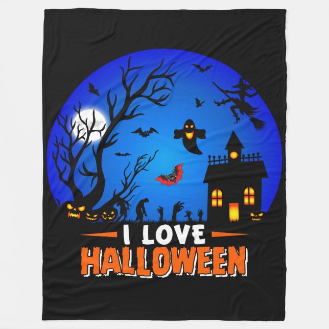 I Love Halloween Fleece Blanket (Front)