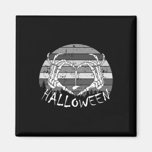 I Love Halloween Funny Bone Hands Skull Heart Retr Magnet
