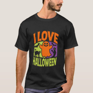 I Love Halloween Ghostly Cats Bats Fun T-Shirt
