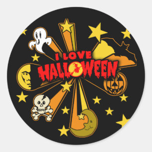 I Love Halloween with Cute Art Classic Round Sticker