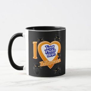 I Love Halloween With Your Photo With Black Cats Mug