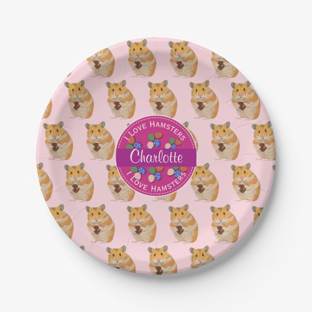 I love Hamsters Girls Pink Easter Pattern Paper Plate (Front)