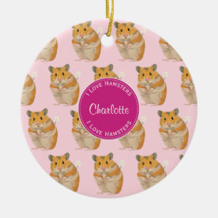 I love Hamsters Pink Hamster Pattern Ceramic Tree Decoration