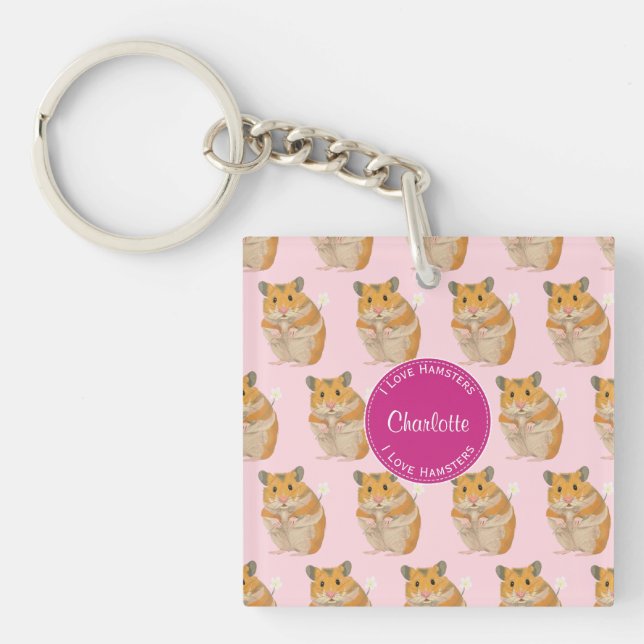 I love Hamsters Pink Hamster Pattern Key Ring (Front)
