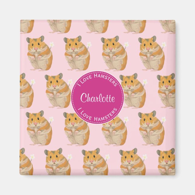 I love Hamsters Pink Hamster Pattern Magnet (Front)
