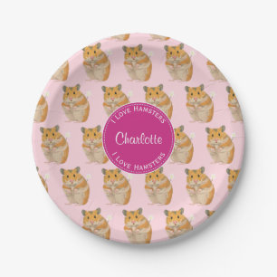 I love Hamsters Pink Hamster Pattern Paper Plate