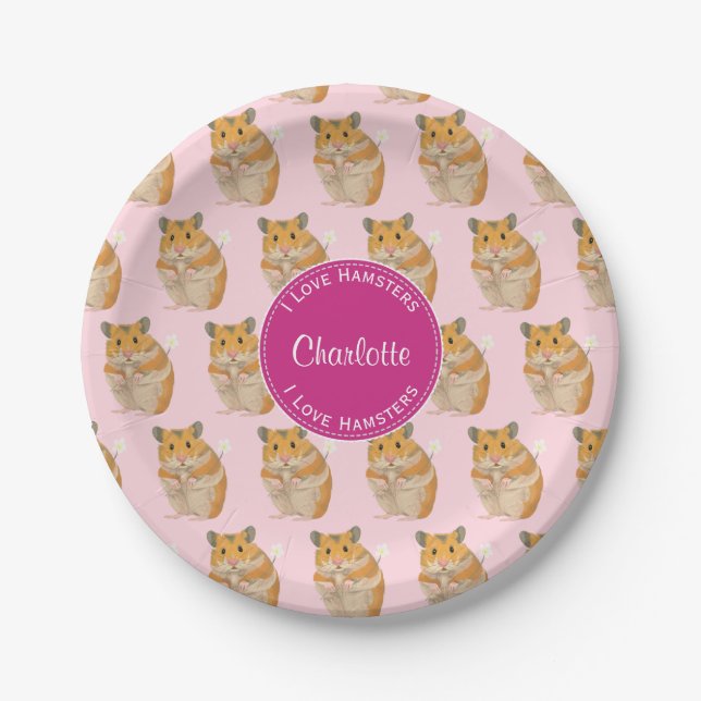 I love Hamsters Pink Hamster Pattern Paper Plate (Front)