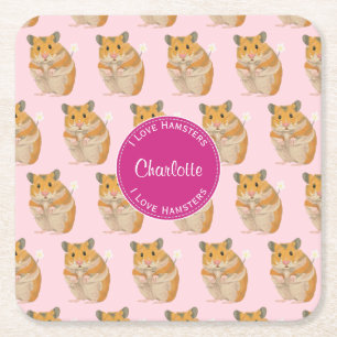 I love Hamsters Pink Hamster Pattern Square Paper Coaster