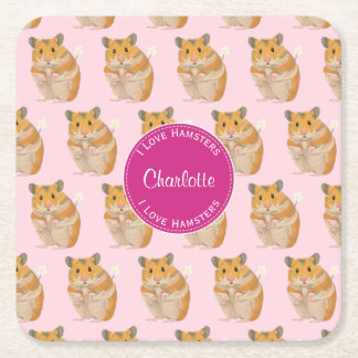 I love Hamsters Pink Hamster Pattern Square Paper Coaster