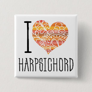 I Love Harpsichord Orange Mandala Heart 15 Cm Square Badge