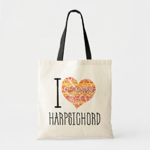 I Love Harpsichord Orange Mandala Heart Tote Bag
