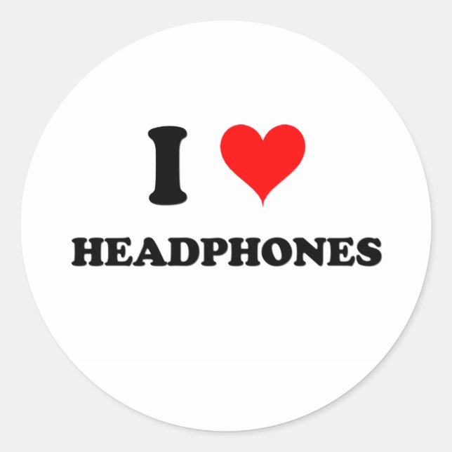 I Love Headphones Classic Round Sticker (Front)