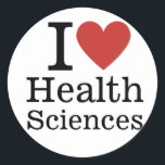 I ❤️ Love Health Sciences for Students/Faculty Classic Round Sticker<br><div class="desc">Show your dedication to the field of health sciences with the "I ❤️ Love Health Sciences for Students/Faculty" CUSTOM Classic Round Sticker! This sticker is perfect for students, faculty, and professionals who are passionate about improving health and well-being. Whether you're decorating your laptop, water bottle, or classroom materials, this vibrant...</div>