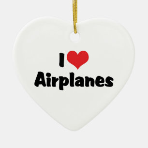 I Love Heart Aeroplanes Ceramic Tree Decoration