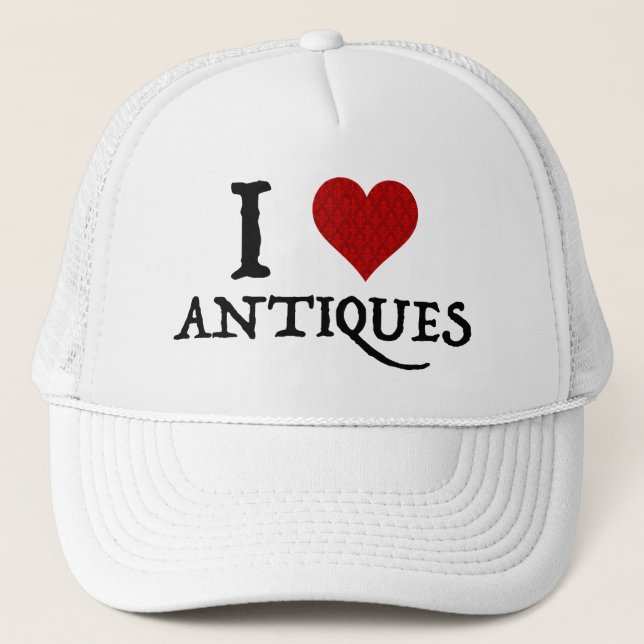 I Love (Heart) Antiques Trucker Hat (Front)