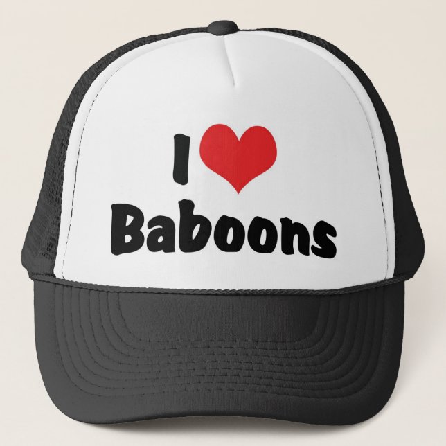 I Love Heart Baboons Trucker Hat (Front)