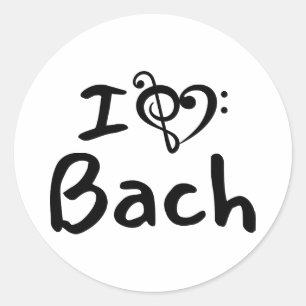 I love heart Bach Classical Music Black Text Classic Round Sticker