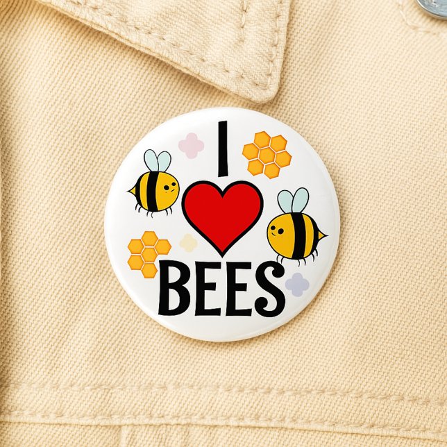 I Love, Heart, Bees 6 Cm Round Badge (Creator Uploaded)