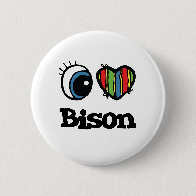 I Love (Heart) Bison 6 Cm Round Badge (Front)