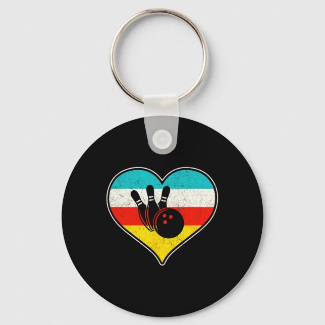 I Love (heart) Bowling  Key Ring (Front)